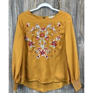 Ophelia Roe Blouse With Floral Embroidery SMALL Boho Chic Cottagecore Rustic NWT